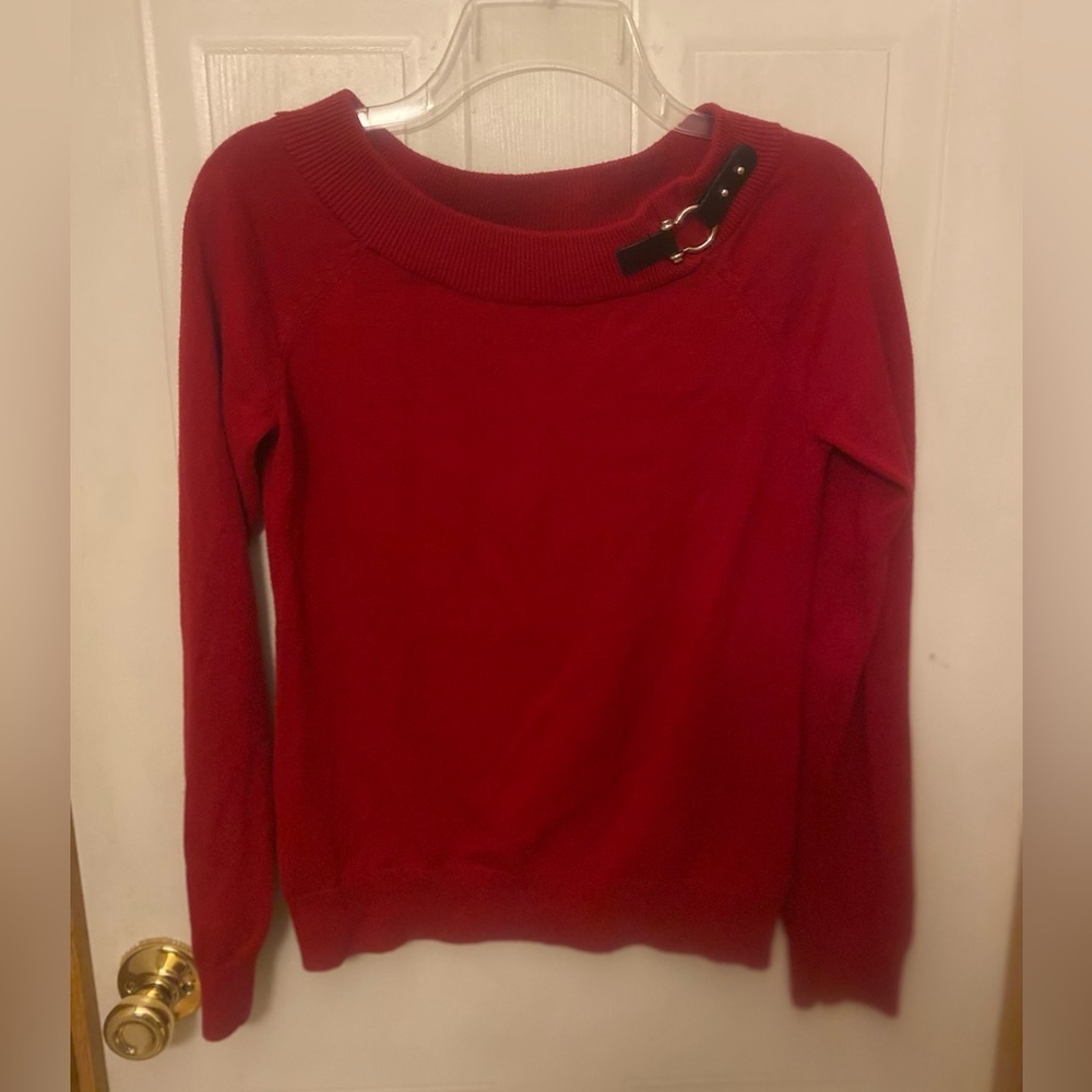 Lauren Ralph Lauren Equestrian Red Sweater with Buckle Accent